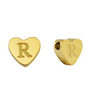 Perlen aus Stainless Steel - Rostfreiem Stahl Heart Buchstaben R Gold