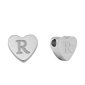 Perlen aus Stainless Steel - Rostfreiem Stahl Heart Buchstaben R Silver