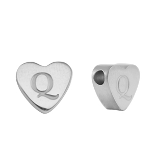 Perlen aus Stainless Steel - Rostfreiem Stahl Heart Buchstaben Q Silver