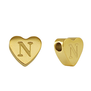 Perlen aus Stainless Steel - Rostfreiem Stahl Heart Buchstaben N Gold