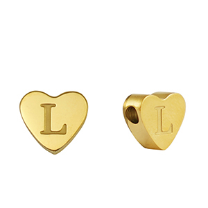 Perlen aus Stainless Steel - Rostfreiem Stahl Heart Buchstaben L Gold