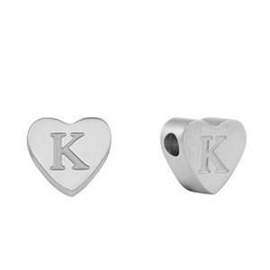 Perlen aus Stainless Steel - Rostfreiem Stahl Heart Buchstaben K Silver