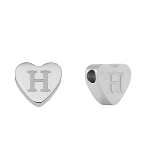 Perlen aus Stainless Steel - Rostfreiem Stahl Heart Buchstaben H Silver
