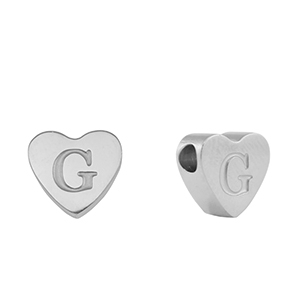 Perlen aus Stainless Steel - Rostfreiem Stahl Heart Buchstaben G Silver