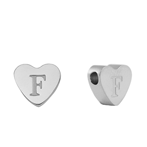 Perlen aus Stainless Steel - Rostfreiem Stahl Heart Buchstaben F Silver
