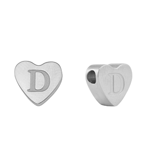 Perlen aus Stainless Steel - Rostfreiem Stahl Heart Buchstaben D Silver
