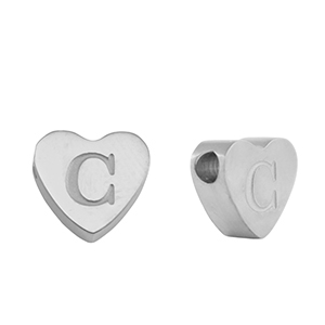 Perlen aus Stainless Steel - Rostfreiem Stahl Heart Buchstaben C Silver