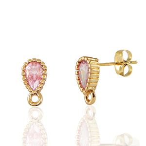 Ohrringe / Ohrstecker aus Glas mit &Ouml;se  Drop Pink-gold