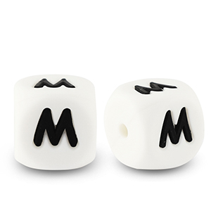 Buchstabenperlen aus Silikon M White-black