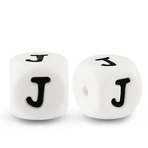 Buchstabenperlen aus Silikon J White-black