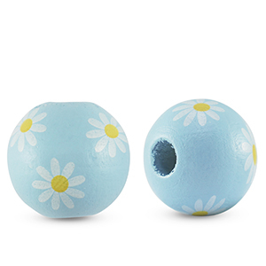 Holz Perlen 16mm rund Flower Light blue
