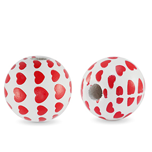 Holz Perlen 16mm rund Heart White-red