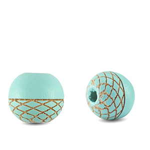 Holz Perlen 10mm rund Pattern Turquoise
