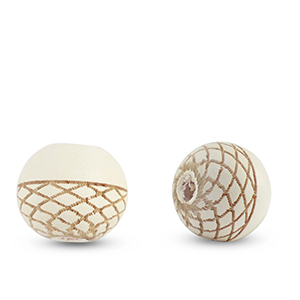 Holz Perlen 10mm rund Pattern Creme