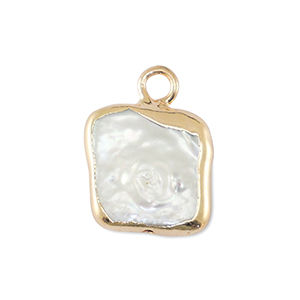 BQ S&uuml;sswasser Perlen Anh&auml;nger Square Gold-Natural white