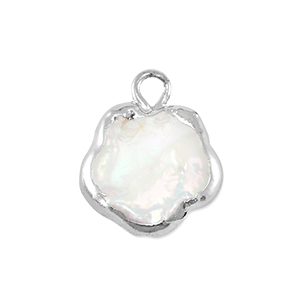 S&uuml;sswasser Perlen Anh&auml;nger Flower Silver-Natural white