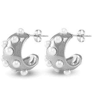 Stainless Steel - Rostfrei Stahl Ohrringe / Ohrstecker Imitation Pearls Silver