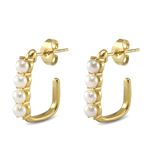 Stainless Steel - Rostfrei Stahl Ohrringe / Ohrstecker Square Imitation Pearls Gold