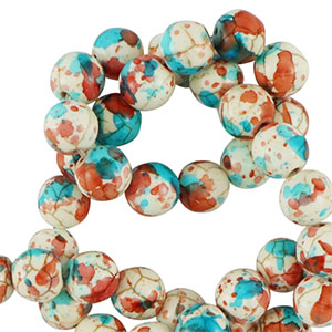 Keramik Perlen 8mm White-red blue