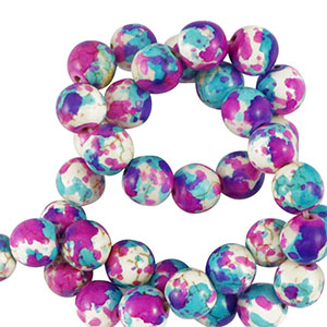 Keramik Perlen 6mm White-purple blue