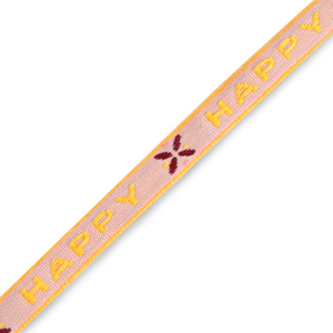 Schmucktextband "happy" Pink-yellow