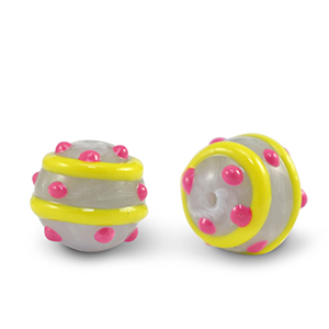 Perlen Acryl Dots Grey yellow-pink