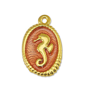 Anh&auml;nger Metall DQ Seahorse Transparant Orange-Gold (Nickelfrei)