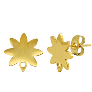 Stainless Steel - Rostfrei Stahl Ohrringe/Ohrstecker Flower With Loop Gold