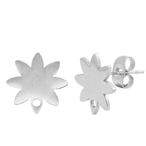 Stainless Steel - Rostfrei Stahl Ohrringe/Ohrstecker Flower With Loop Silver