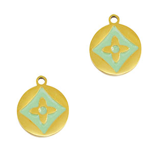Anh&auml;nger aus Stainless Steel - Rostfreiem Stahl Round Flower Gold-mint green