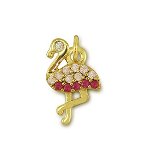 TQ Metall Brass Anh&auml;nger Flamingo Gold-pink