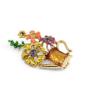Broschen Can with Flowers Multicolour-gold