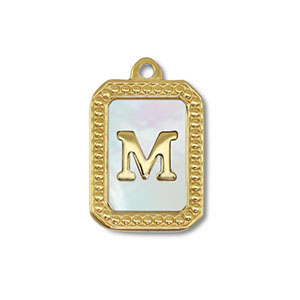 Anh&auml;nger aus Stainless Steel - Rostfreiem Stahl Shell Initiale M Gold-white (Naturliche Farbe Muschel)