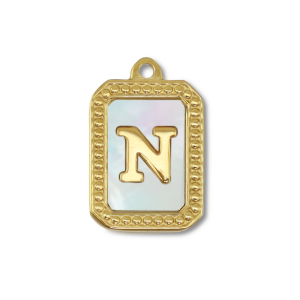 Anh&auml;nger aus Stainless Steel - Rostfreiem Stahl Shell Initiale N Gold-white (Naturliche Farbe Muschel)