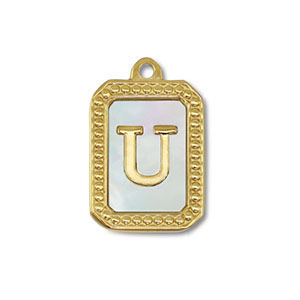 Anh&auml;nger aus Stainless Steel - Rostfreiem Stahl Shell Initiale U Gold-white (Naturliche Farbe Muschel)