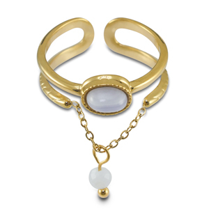 Stainless Steel - Rostfrei Stahl Ringe mit Naturstein Gold-lilac purple-white