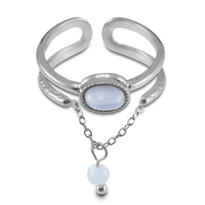 Stainless Steel - Rostfrei Stahl Ringe mit Naturstein Silver-lilac purple-white