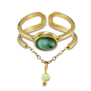 Stainless Steel - Rostfrei Stahl Ringe mit Naturstein Gold-green-greenish grey