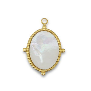 Anh&auml;nger aus Stainless Steel - Rostfreiem Stahl Shell Oval Gold-white (Naturliche Farbe)