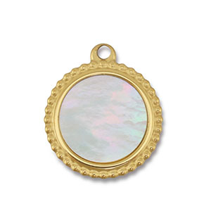 Anh&auml;nger aus Stainless Steel - Rostfreiem Stahl Shell Round Gold-white (Naturliche Farbe)