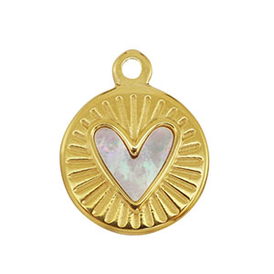 Anh&auml;nger aus Stainless Steel - Rostfreiem Stahl Shell Round with Heart Gold-white (Naturliche Farbe)