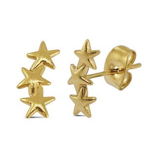 Stainless Steel - Rostfrei Stahl Ohrringe / Ohrstecker Star Gold