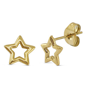 Stainless Steel - Rostfrei Stahl Ohrringe / Ohrstecker Star Gold