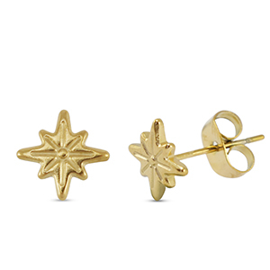 Stainless Steel - Rostfrei Stahl Ohrringe / Ohrstecker Star Gold