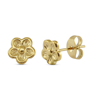 Stainless Steel - Rostfrei Stahl Ohrringe / Ohrstecker Flower Gold