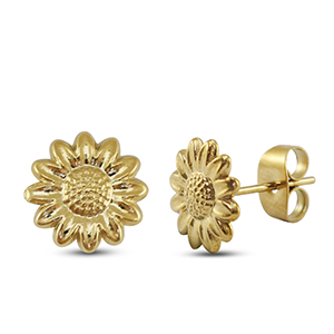 Stainless Steel - Rostfrei Stahl Ohrringe / Ohrstecker Flower Gold