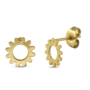 Stainless Steel - Rostfrei Stahl Ohrringe / Ohrstecker Flower Gold