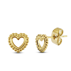 Stainless Steel - Rostfrei Stahl Ohrringe / Ohrstecker Heart Gold