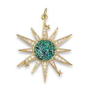 TQ Metall Brass Anh&auml;nger Zirconia Star Gold-dark aqua green-blue