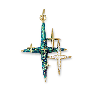 TQ Metall Brass Anh&auml;nger Zirconia Star Gold-dark aqua green-blue